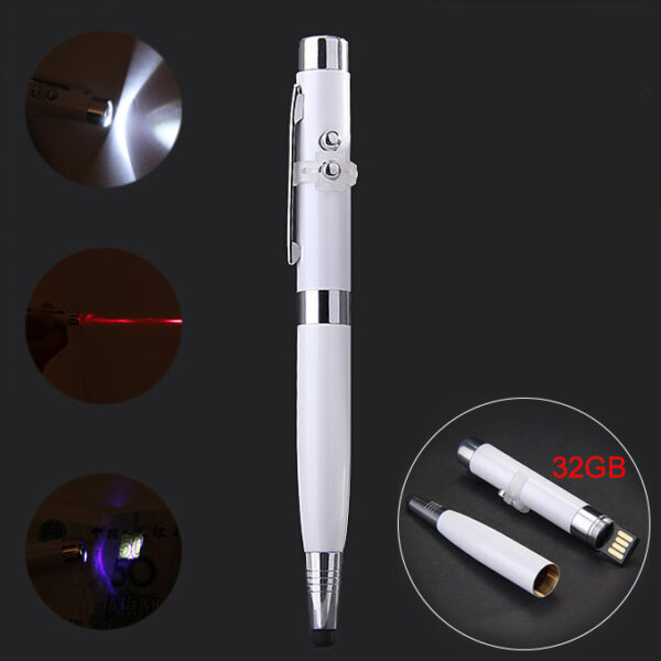 32GB USB 2.0 6 in 1 Multifunctional Capacitive Pen with Floodlight And Laser Light - White